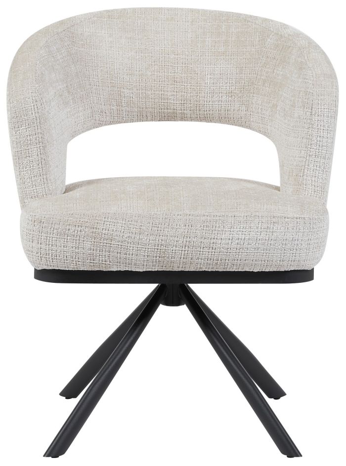 Chaise de salle à manger design revêtement en tissu beige et pieds en acier noir L 66 x P 63 x H 83 cm collection WINTER