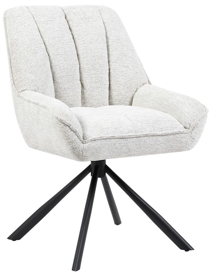 Chaise de salle à manger design revêtement en tissu beige et pieds en acier noir L 62 x P 64 x H 84.5 cm collection YUNA