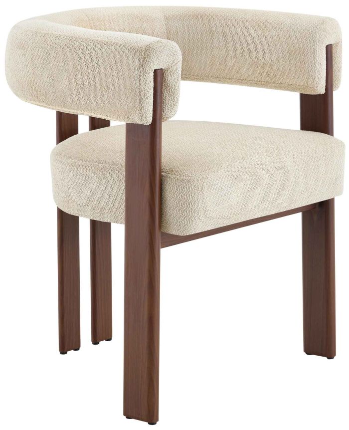 Chaise de salle à manger design revêtement en tissu beige et pieds en acier effet noyer L.66 x P.56 x H.76 cm collection MIMOSA