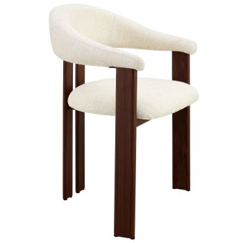 Chaise de salle à manger design revêtement en tissu beige et pieds en acier effet noyer L.58 x P.56 x H.81 cm collection SAKURA