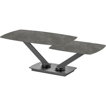 Table basse extensible design plateau en pierre frittée coloris gris clair et pieds en acier coloris noir L.100-146 x P.60 x H.45 cm collection ALISHA