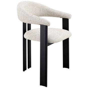 Chaise de salle à manger design revêtement en tissu beige et pieds en acier noir L.58 x P.56 x H.81 cm collection SAKURA