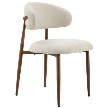 Chaise de salle à manger design revêtement en tissu beige et pieds en acier effet noyer L.57 x P.58 x H.82 cm collection MAGNOLIA