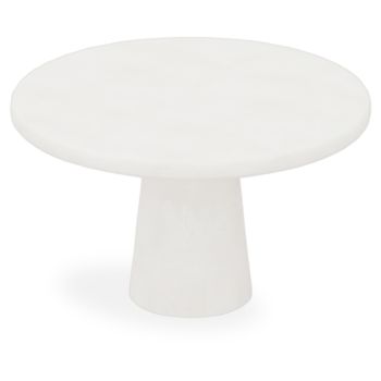 Table de salle à manger design plateau rond en Bois mdf avec peinture laqué effet beton coloris blanc D.130 x H.77 cm collection MILA