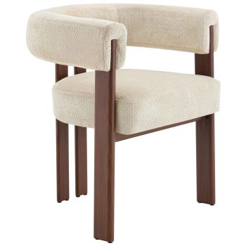 Chaise de salle à manger design revêtement en tissu beige et pieds en acier effet noyer L.66 x P.56 x H.76 cm collection MIMOSA