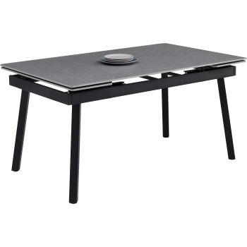 Table de salle à manger design plateau en céramique et pieds en acier coloris noir et gris L.150/210 x P.90 x H.76 cm collection NIKOS