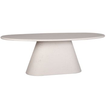 Table de salle à manger design ovale en bois mdf et microciment coloris beige L.220 x P.110 x H.76 cm collection AOSTA