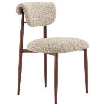 Chaise de salle à manger design revêtement en tissu taupe et pieds en acier effet noyer L.48 x P.58.5 x H.80.5 cm collection RAVELLO