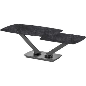Table basse extensible design plateau en pierre frittée coloris gris foncé et pieds en acier coloris noir L.100-146 x P.60 x H.45 cm collection ALISHA