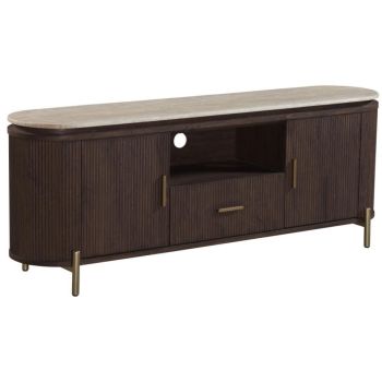 Meuble tv design en MDF coloris noyer avec plateau en céramique L.160 x P.40 x H.60 cm collection SOHO